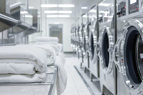 Professional laundry service providing clean white linens for institutions and industries